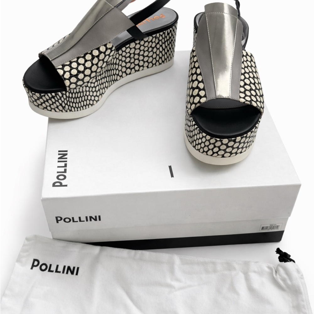 Pollini Women's Black and Silver Polka Dot Platform Shoes